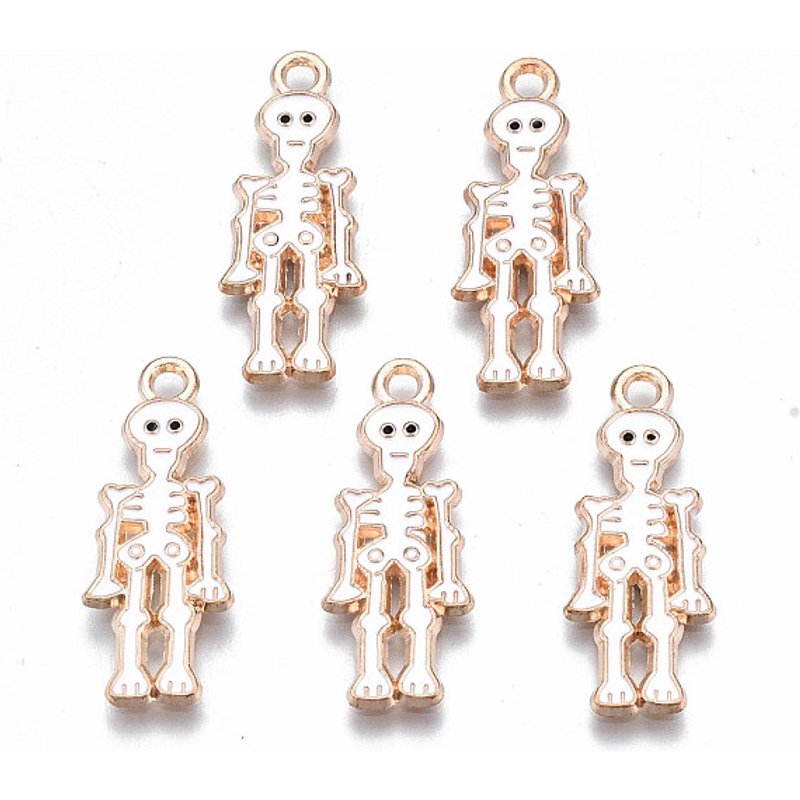 Alloy Enamel Skeleton Pendant for Halloween, Light Gold and White — Charms & Pendants