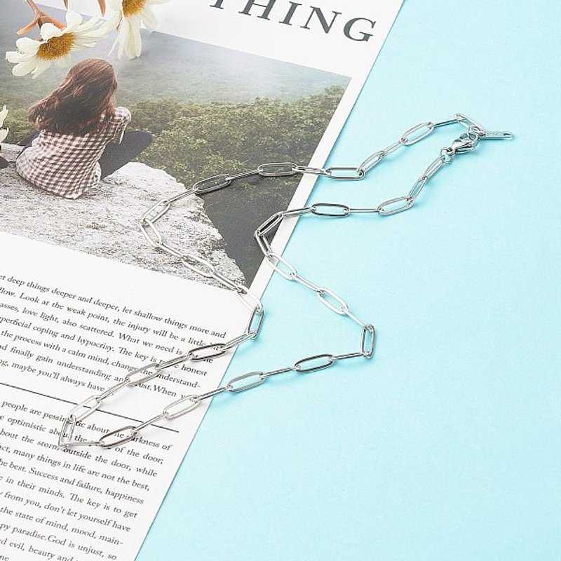Collier en Chaîne Paperclip en Acier Inoxydable 304, 19.49 pouces — Collier pendentif