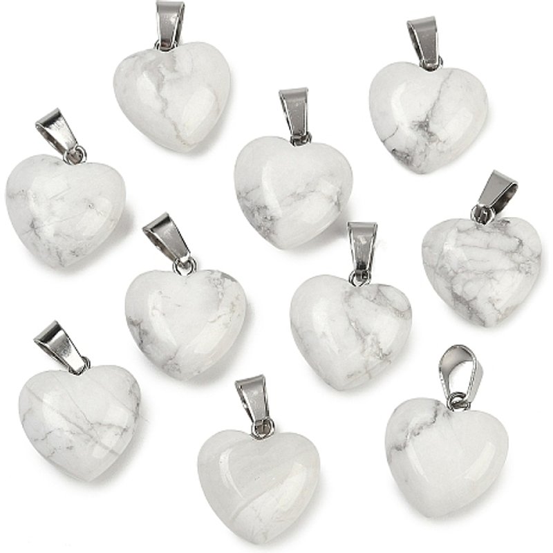 Natural Howlite Heart Pendants with Platinum Brass Loops — Charms & Pendants