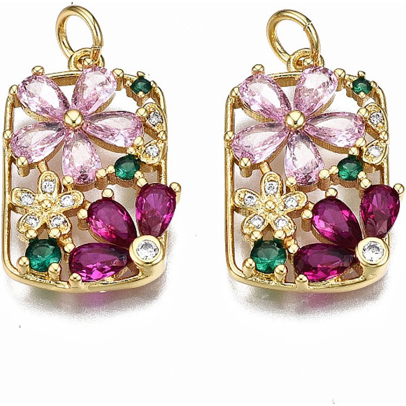 Pendentif Fleur en Zircon Cubique Micro Pave en Laiton avec Anneau — Breloques et pendentifs