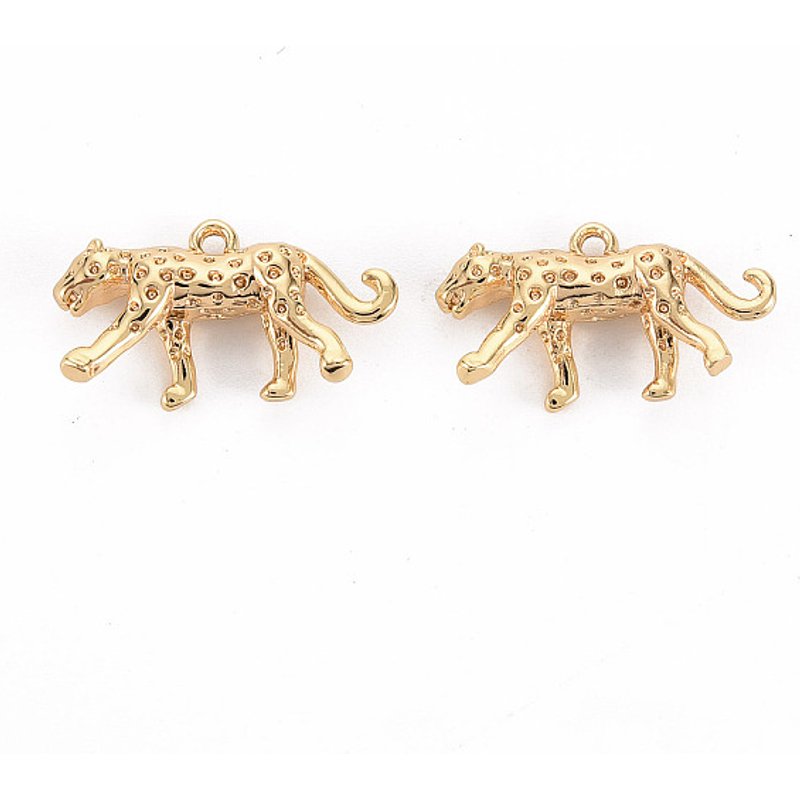 Cheetah Brass Charm, Nickel Free, 18K Gold Plated — Charms & Pendants