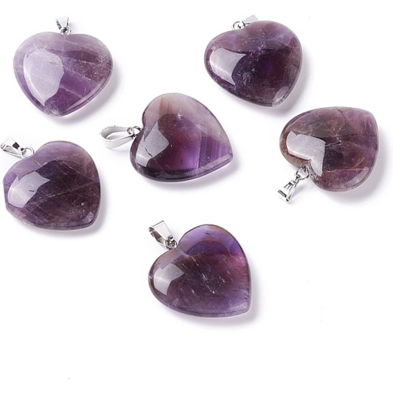 Natural Amethyst Heart Pendants with Platinum Tone Brass Findings — Charms & Pendants
