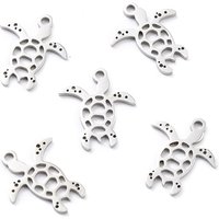 Charm en Acier Inoxydable 201 Non-Tarnish, Tortue Découpée au Laser, 15x13mm