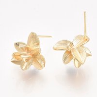 Brass Stud Earring Findings with Loop, 18K Gold Plated, Nickel Free — Jewelry Findings