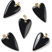 Pendentifs en Obsidienne Naturelle en Forme de Coeur avec Trouvailles en Laiton Plaqué Or