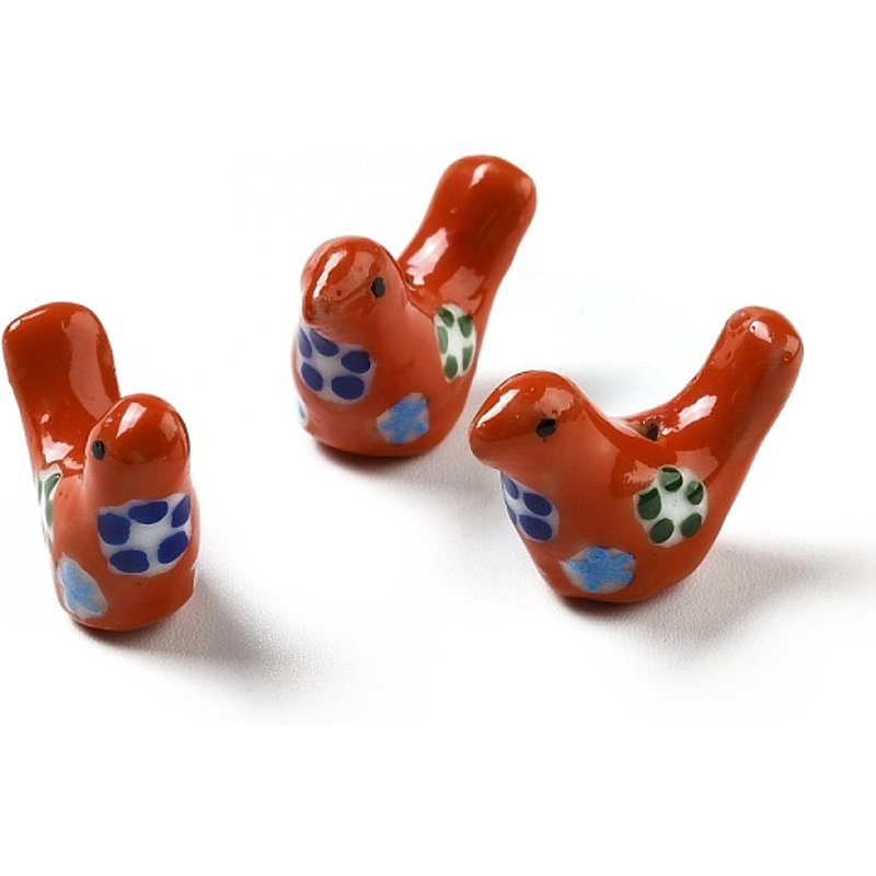 Handmade Printed Porcelain Beads, Pigeon, Red, 12.5-13mm — Jewelry Beads