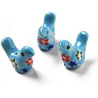 Handmade Printed Porcelain Beads, Pigeon, Deep Sky Blue