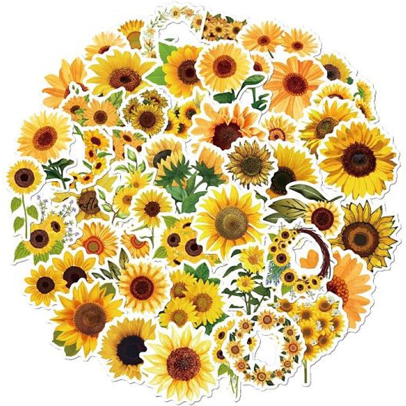Waterproof PVC Adhesive Stickers - Sunflower Pattern, 50pcs — Jewelry Making Tools