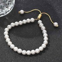Shell Pearl Beaded Slider Bracelet with Brass Snake Chain — Bracelet Women