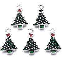 Pendentif en alliage émaillé - Arbre de Noël - Vert foncé - 21x13mm