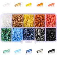 100g Mixed Color Silver Lined & Transparent Glass Bugle Beads