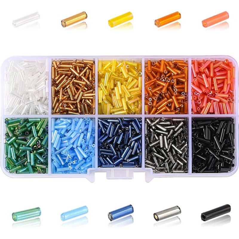 100g Mixed Color Silver Lined & Transparent Glass Bugle Beads — Jewelry Beads