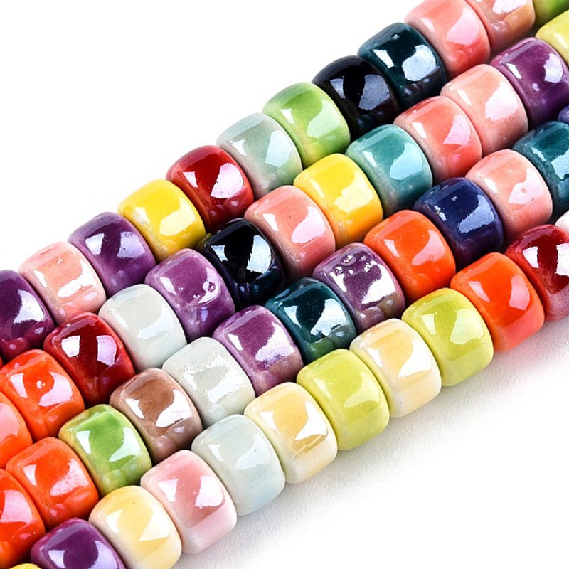 Handmade Porcelain Bead Strands, Mixed Color, 6.5x4.5mm — Jewelry Beads