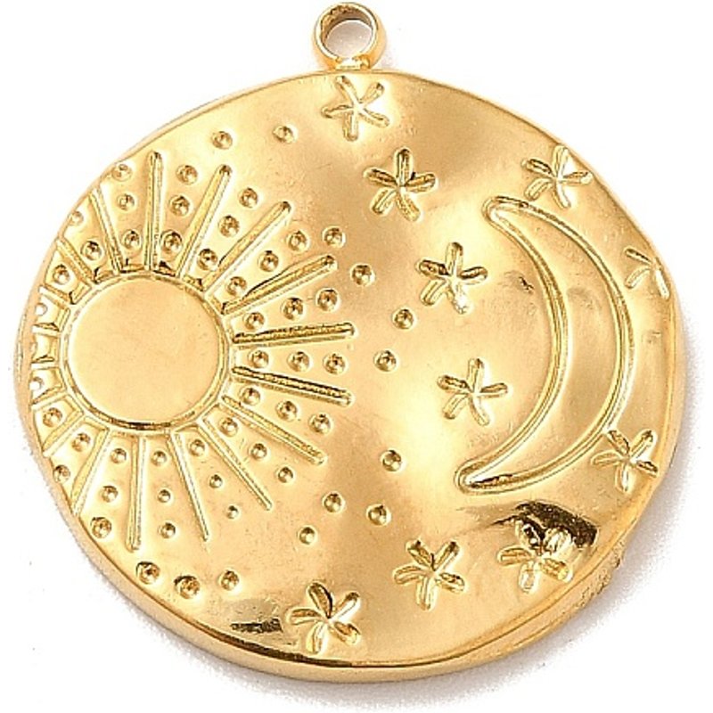 Pendentif en Acier Inoxydable 304 avec Lune et Soleil, 22x21mm — Breloques et pendentifs