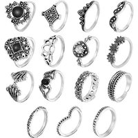 15-Piece Stackable Rings Set for Women with Crystal Rhinestones — Stackable Rings