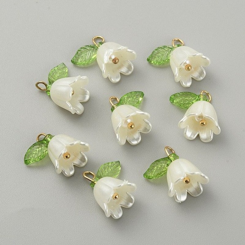 Bell Orchid Flower Charms with Leaf, Opaque Resin Pendants — Charms & Pendants