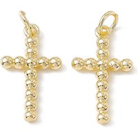 Charms en laiton, croix religieuse, plaqué or 18K avec anneaux ouverts — Breloques et pendentifs