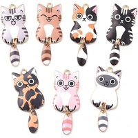 Pendentif Chat en Émail Doré, Sans Cadmium, Couleurs Mixtes