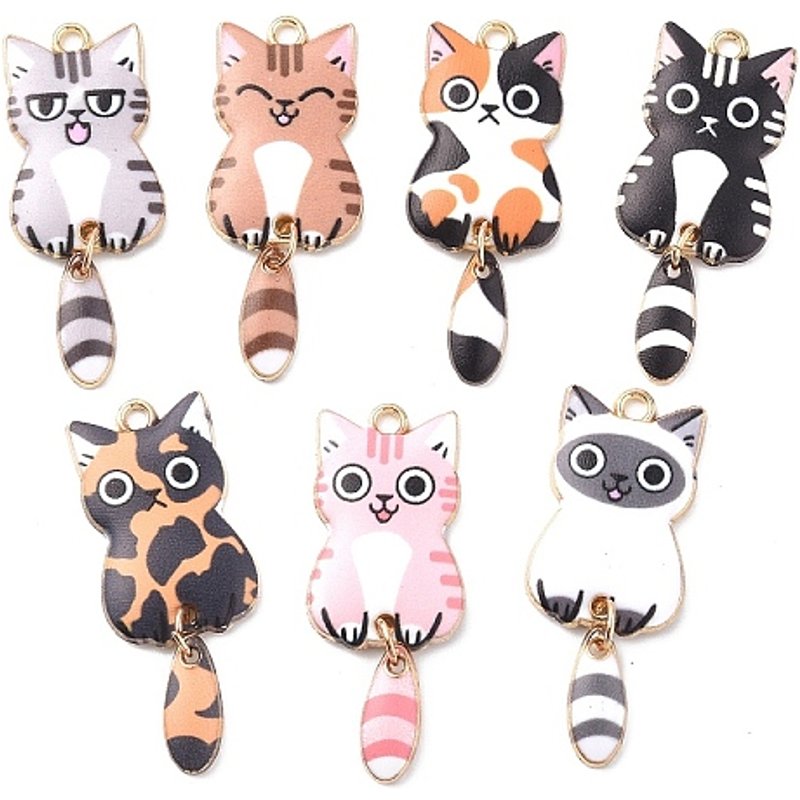 Pendentif Chat en Émail Doré, Sans Cadmium, Couleurs Mixtes — Breloques et pendentifs