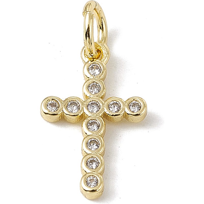 Brass Micro Pave Cubic Zirconia Religion Cross Charms with Jump Rings — Charms & Pendants