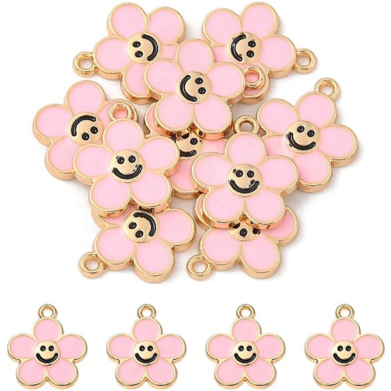 Pendentif en fleur dorée avec visage souriant en rose brumeux — Breloques et pendentifs