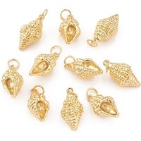 Eco-Friendly Brass Conch Charm Pendant with Jump Ring