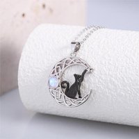 Collier Pendentif Chat Noir en Pierre de Lune avec Chaîne pour Amateurs de Chats — Collier pendentif
