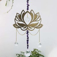 Lotus Flower Pendant Decorations with Amethyst Chips and Crystal Glass