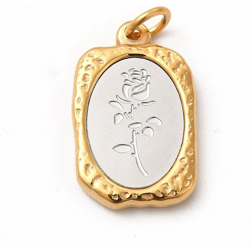 Pendentif Rectangulaire en Acier Inoxydable 304 avec Rose en Plaquage PVD — Breloques et pendentifs