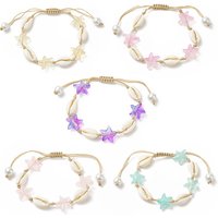 Bracelet en Coquillage de Vache Naturel et Étoile de Mer en Verre pour Femmes — Bracelet Femme