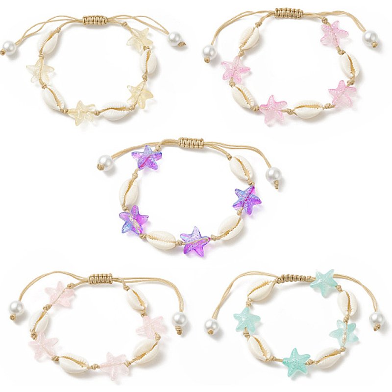 Natural Cowrie Shell & Glass Starfish Braided Bead Bracelet for Women — Bracelet Women