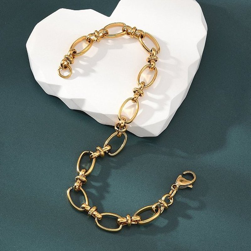 Bracelet Chaîne à Maillons Ovales et Nœud Papillon en Acier Inoxydable 304 — Bracelet Femme