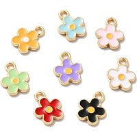 Golden Flower Alloy Enamel Charms in Mixed Colors