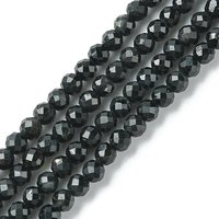 Fils de perles de tourmaline noire naturelle, facettées, rondes, 38cm — Perles à bijoux