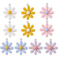 10 Pcs Pendentifs en Résine Fleur de 5 Couleurs avec Trouvailles en Fer — Breloques et pendentifs