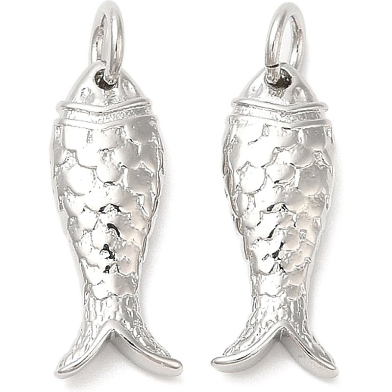 Rack Plating Brass Fish Charms with Jump Rings, Platinum Finish — Charms & Pendants