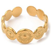 304 Stainless Steel Open Cuff Ring with Sun Design, 14K Gold Plated — Costume Jewelry