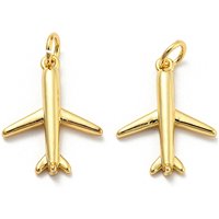 Pendentif Avion en Laiton avec Anneau, Plaqué Or 18K — Breloques et pendentifs