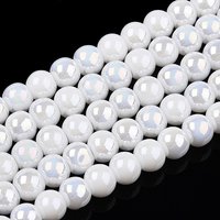 Brins de perles en verre opaque électroplaqué, couleur AB, blanche — Perles à bijoux