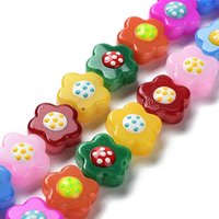 Fil de perles en verre, perles dessinées à la main, fleurs multicolores — Perles à bijoux