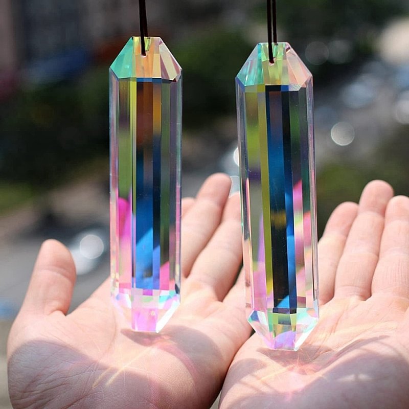 Glass Rectangle Pendant Decorations, Rainbow Maker Suncatchers — Wall Decor