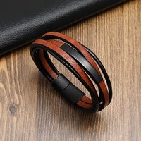 Leather Multi-strand Bracelet with Stainless Steel Magnetic Clasp — Bracelet Women