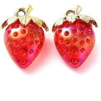 Pendentif en acrylique transparent, fraise, rouge, 32x23x14.5mm — Breloques et pendentifs