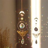 Rose Quartz Brass Moon & Star Hanging Ornaments with Glass Tassels