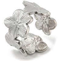 Bague ouverte en acier inoxydable 304, design floral, anti-ternissement
