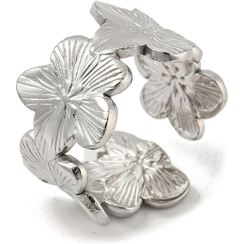 Non-Tarnish 304 Stainless Steel Open Cuff Ring, Flower Design — Costume Jewelry