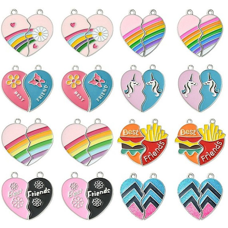 Pendants éclatés en alliage émaillé sur le thème de l'amitié - 8 ensembles — Breloques et pendentifs