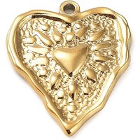 Ion Plating 304 Stainless Steel Heart Charm Pendant, 18K Gold Plated