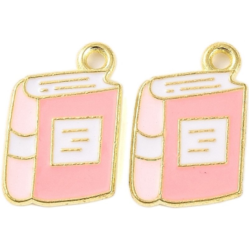 Pendentif en Émail Alliage Plaqué Or - Charm Livre, Rose — Breloques et pendentifs