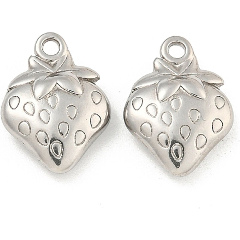 Non-Tarnish 304 Stainless Steel Strawberry Charm 15x11x4mm — Charms & Pendants